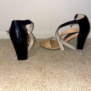 12W beige and black sandal heels